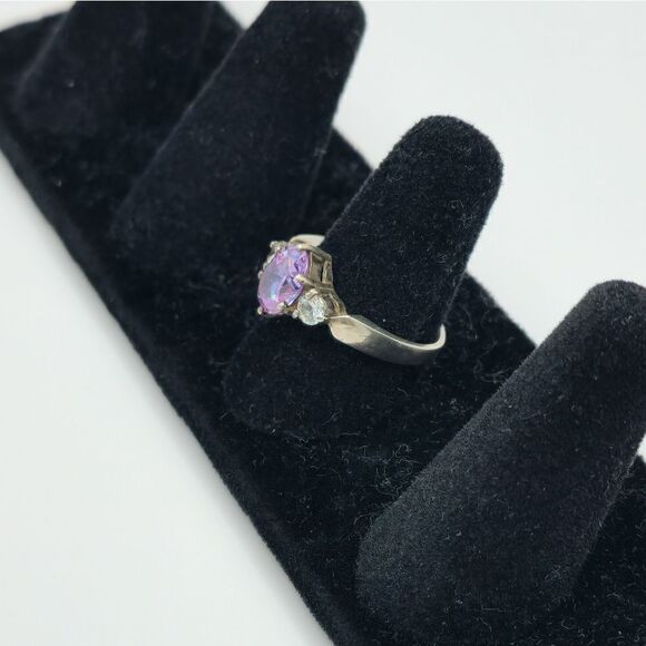 Vintage Silver purple sapphire diamond ring - Picture 4 of 11